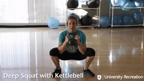 deep squat with kettlebell